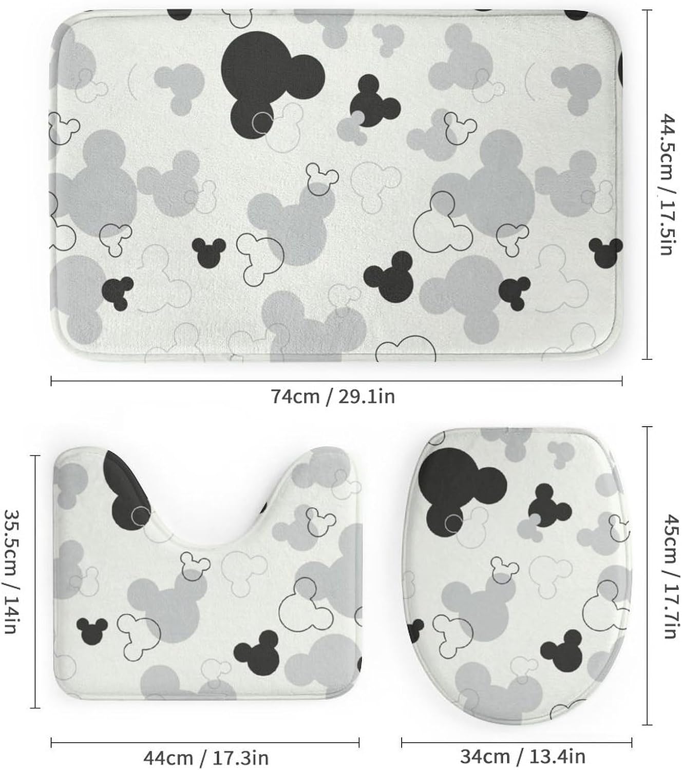 RUTIFY Juego de 4 cortinas de ducha de dibujos animados lindos con alfombras antideslizantes, cubierta para tapa de inodoro y tapete de baño, juego