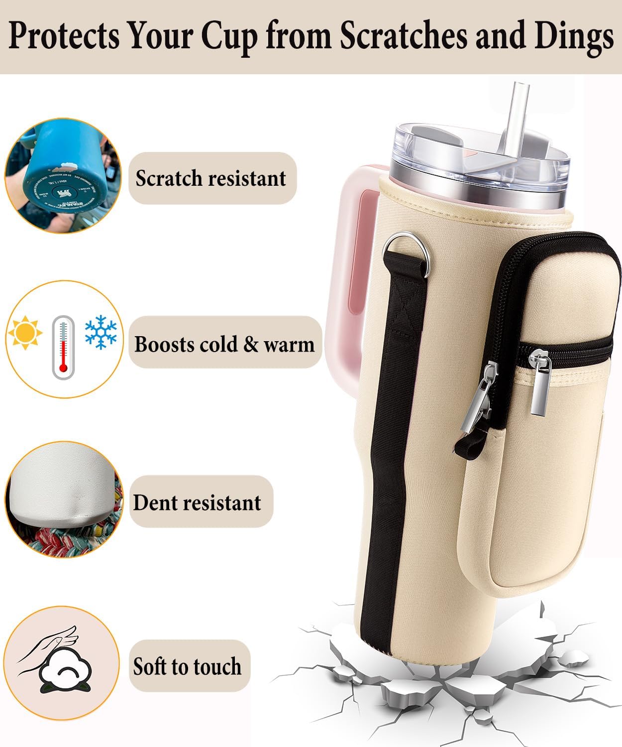 Bolsa de transporte con bolsillo para teléfono Stanley vaso de 40 onzas con asa y vaso Simple Modern de 40 onzas  Soporte para botella de agua para