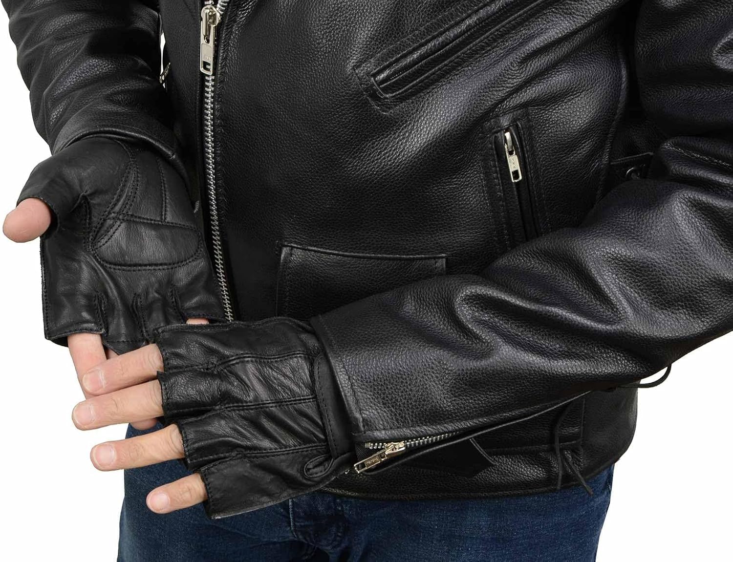 Milwaukee Leather SH442 – Guantes de mano de motocicleta para hombre, con acolchado de gel de piel, color negro