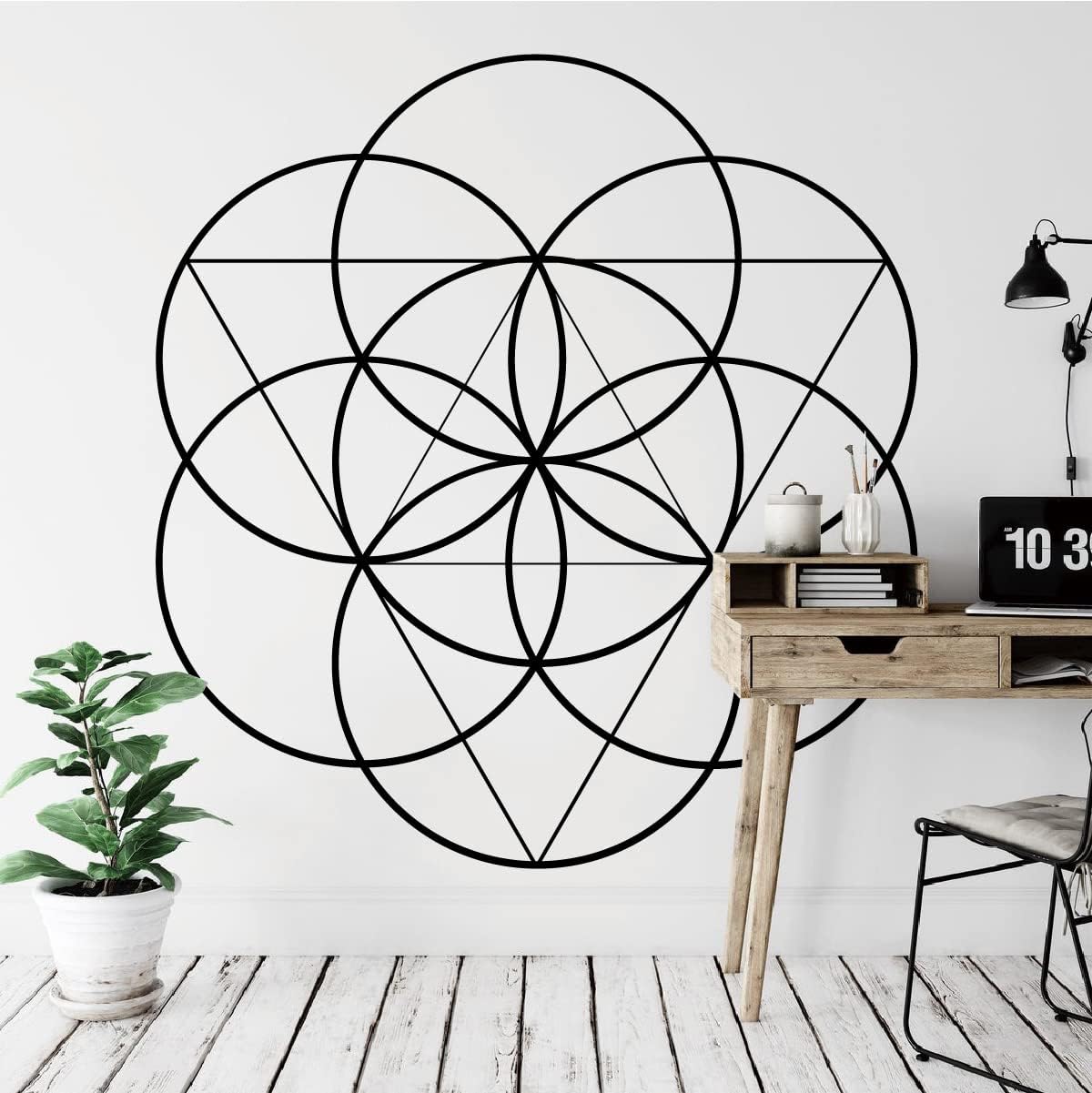 Pegatina de pared de geometría sagrada, círculo geométrico de alquimia, diseño de mandala redondo, póster de polígono estereoscópico BK046 (M-14.5 x