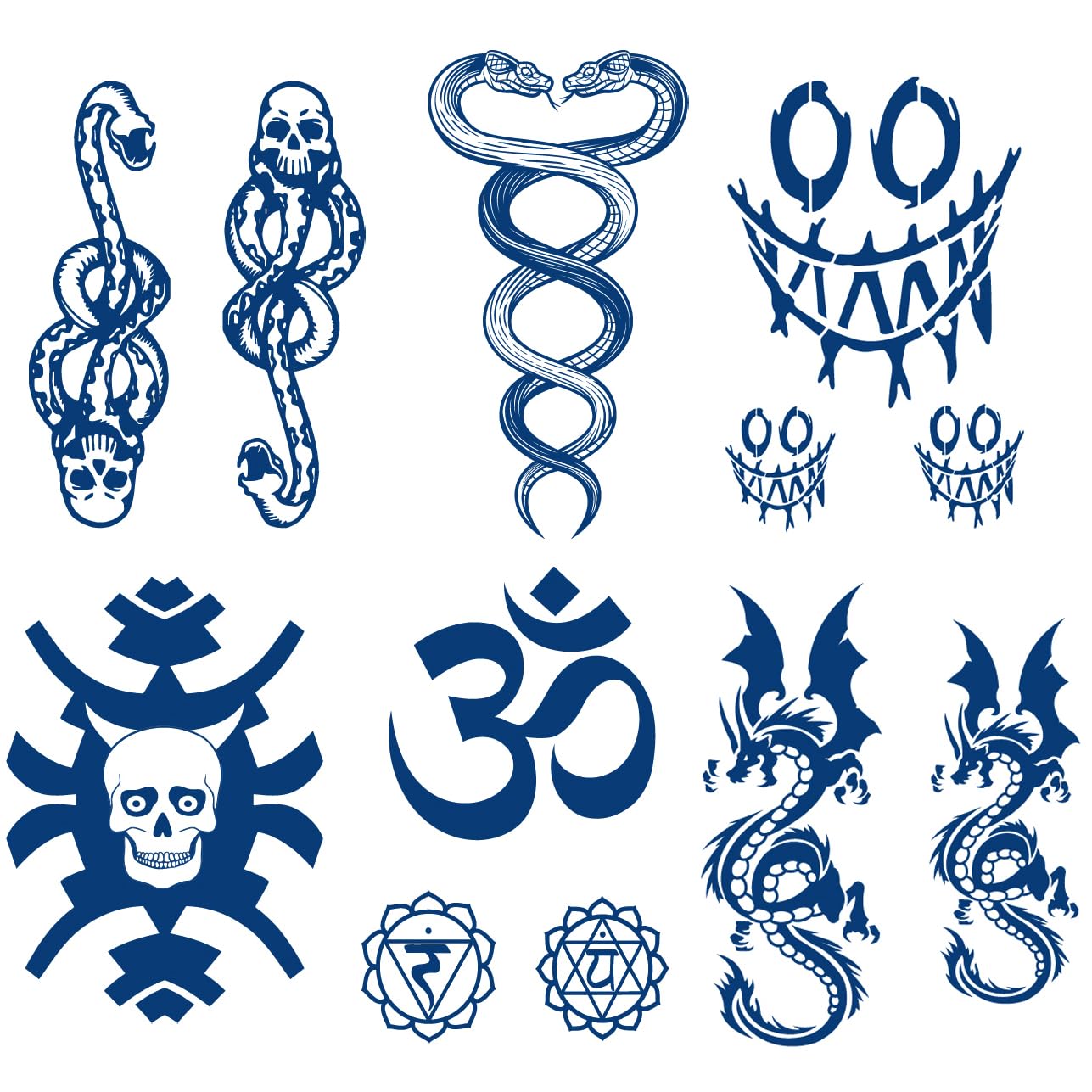 Tatuajes temporales semipermanentes de Halloween, 6 hojas, 2 semanas, tatuajes falsos de serpiente, 100% tinta a base de plantas, calcomanías de