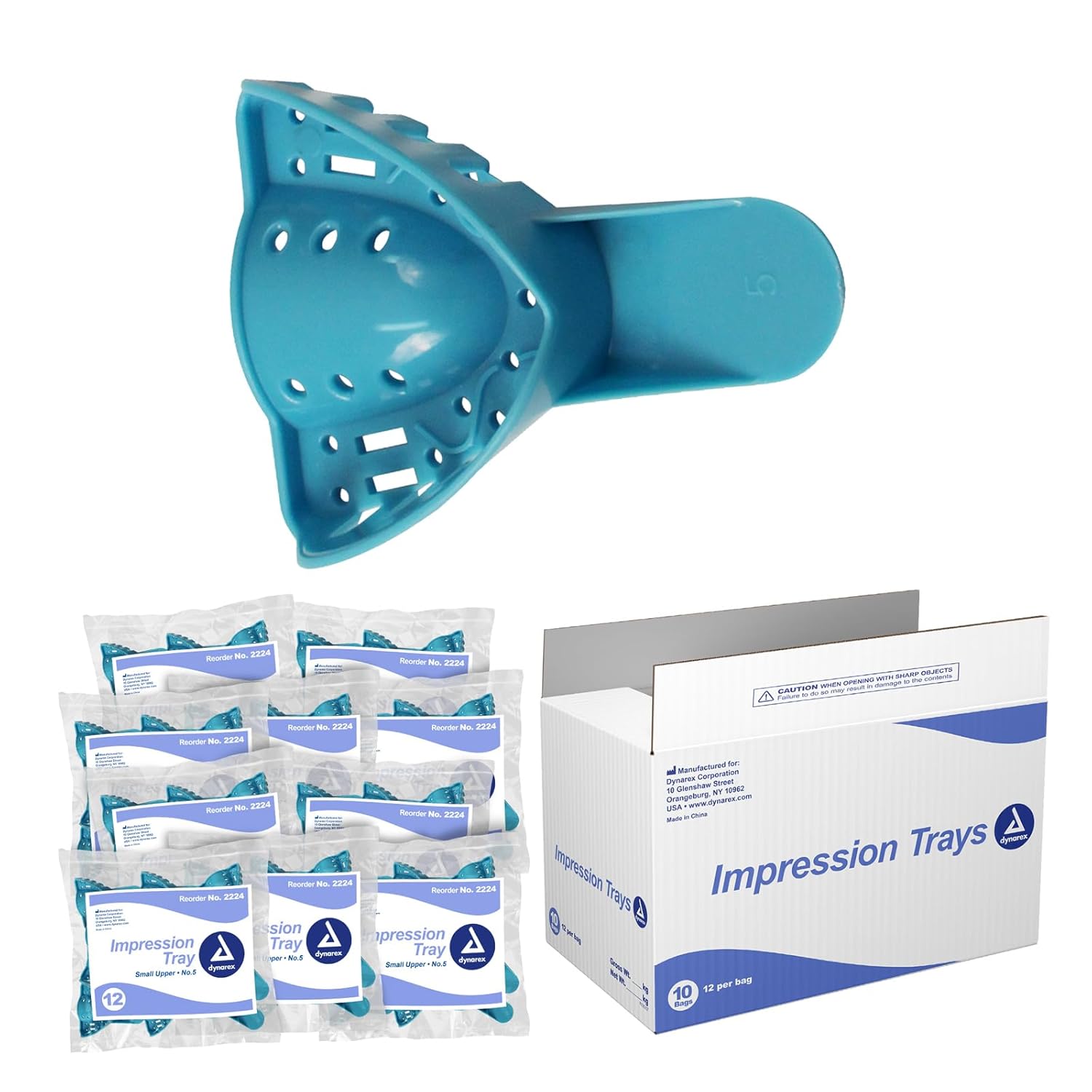 Dynarex Bandejas de impresión dental – Bandeja dental perforada, asas ergonómicas, sin látex de goma natural, tamaño superior pequeño No. 5-12