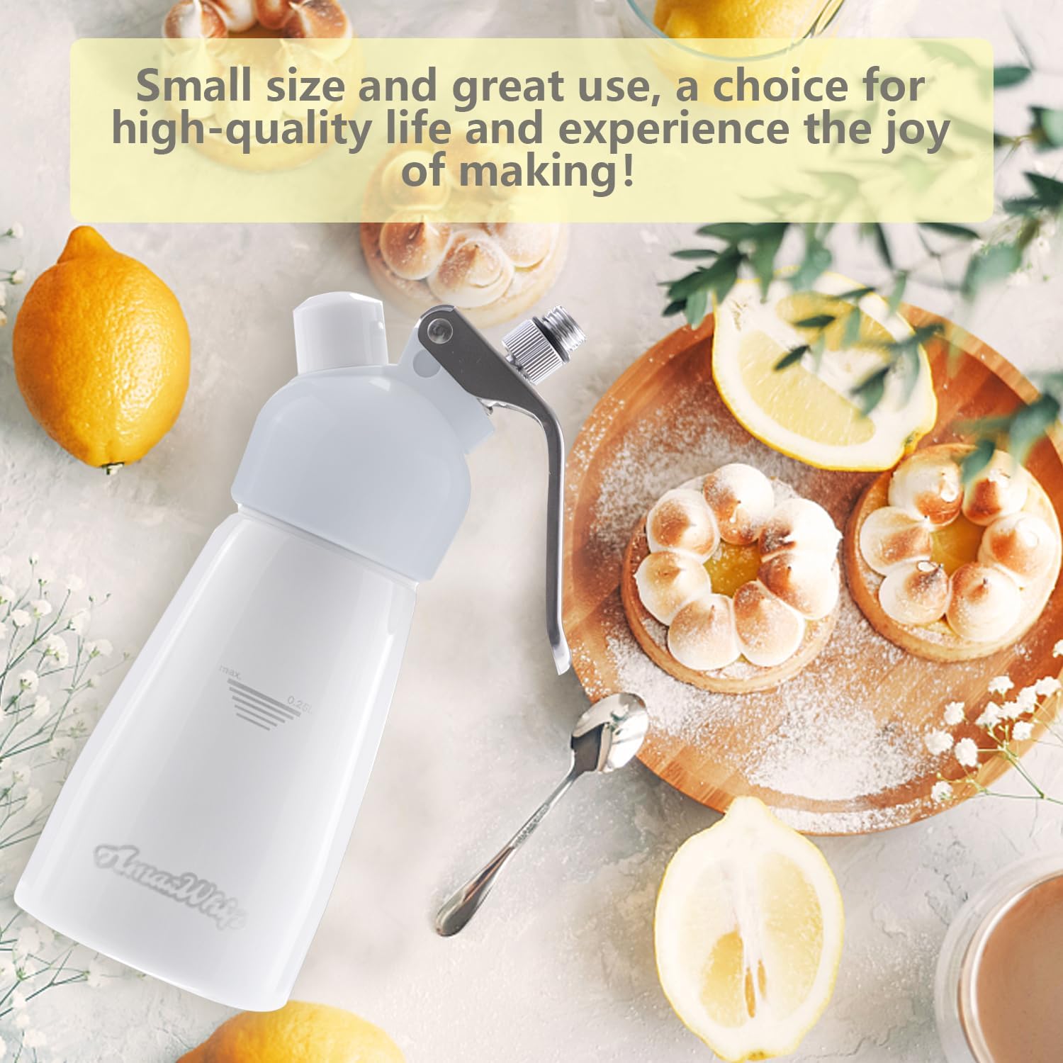 Dispensador de crema AMAZWHIP de 8.5 fl oz para todas las aplicaciones en frío, batidor de crema de aleación de aluminio duradero con 3 boquillas