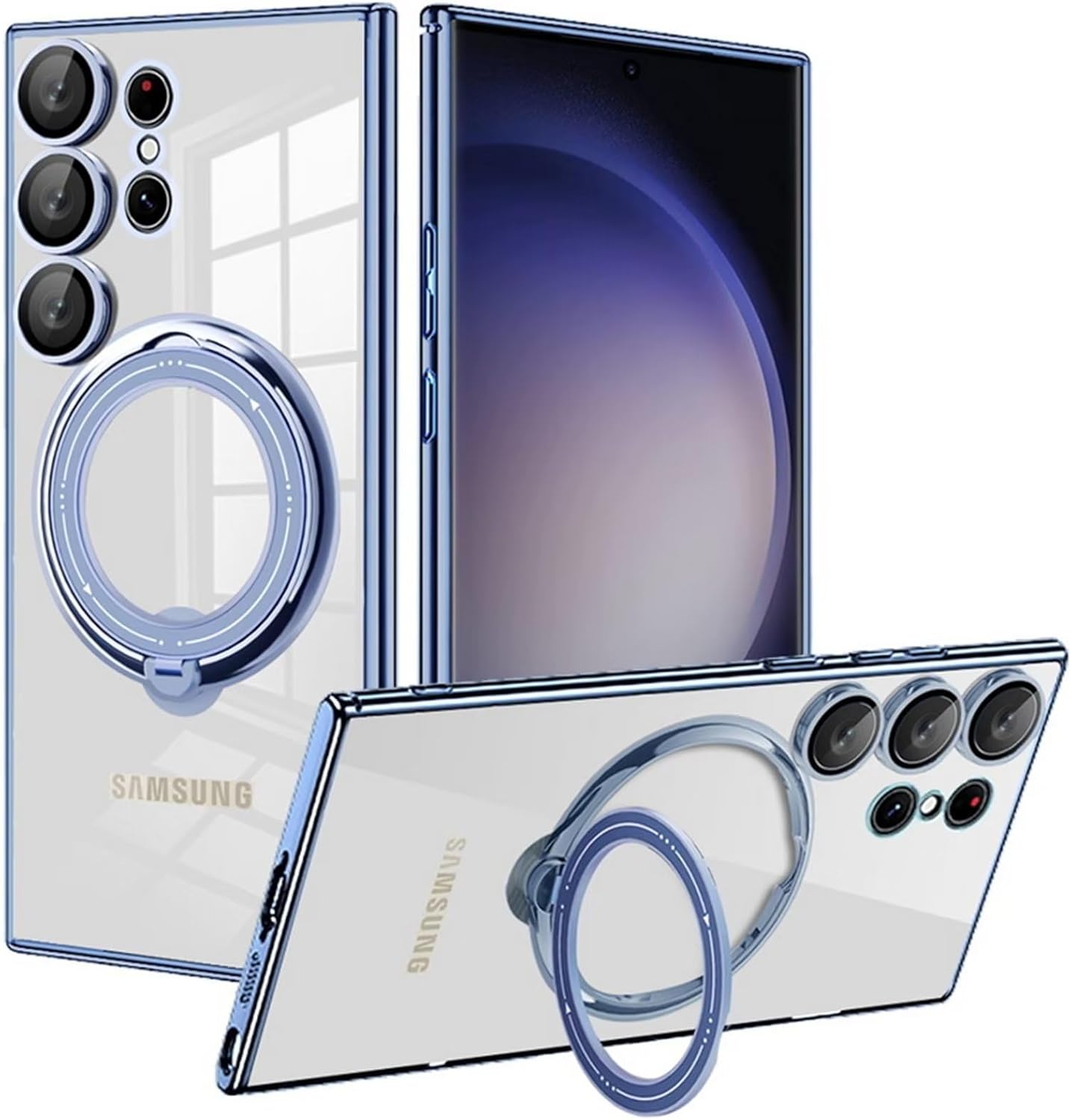 FCSWEET Funda magnética transparente compatible con Samsung A32 4G, compatible con soporte de anillo MagSafe, soporte plegable invisible, protección