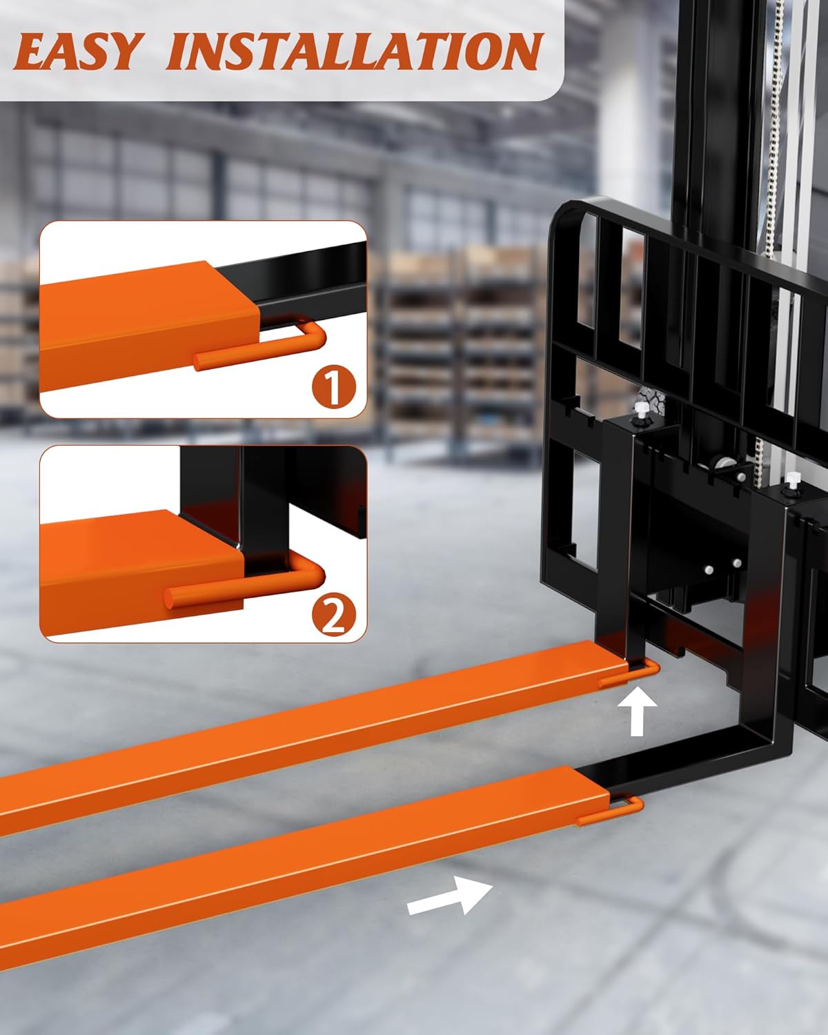 Abrazadera en extensiones de horquillas de plataforma de servicio pesado, construcción de acero aleado, horquillas de plataforma de capacidad de