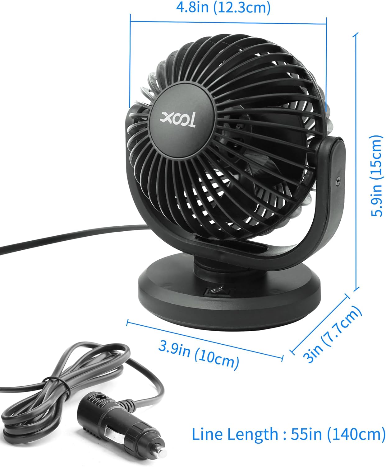 XOOL Ventiladores de coche de 12 V, ventilador de aire eléctrico de refrigeración de coche de 4 pulgadas, potente ventilador de automóvil individual