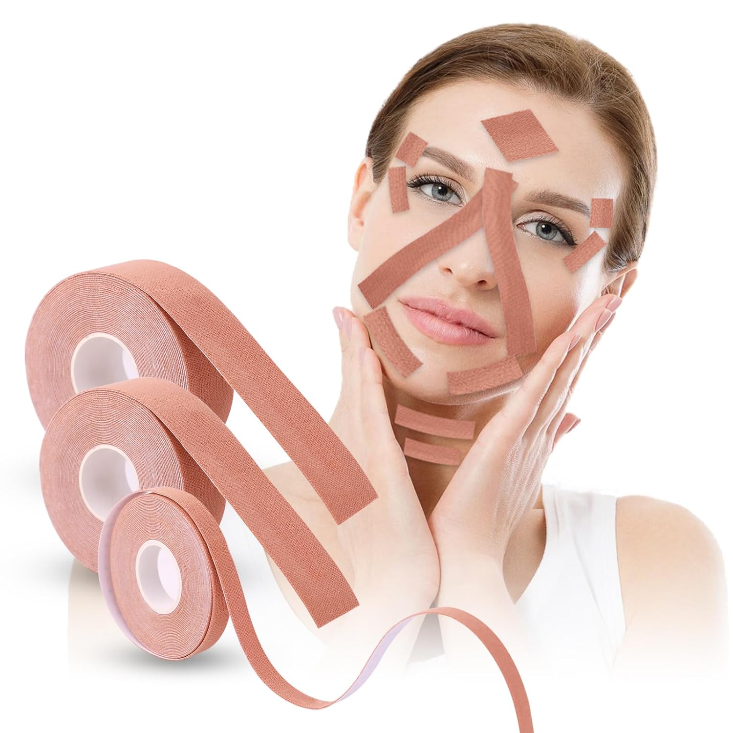 3 rollos de cinta de estiramiento facial instantáneo, parche miofascial facial para tratamiento de arrugas para línea V, levantamiento de piel
