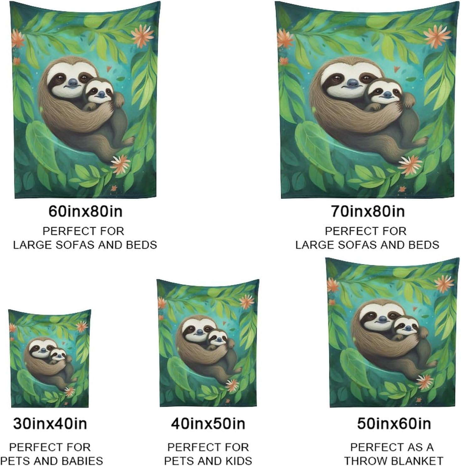 Manta ligera de franela con diseño de perezoso, manta cálida y acogedora para ropa de cama y sofá de invierno, 50 x 60 pulgadas, para adolescentes
