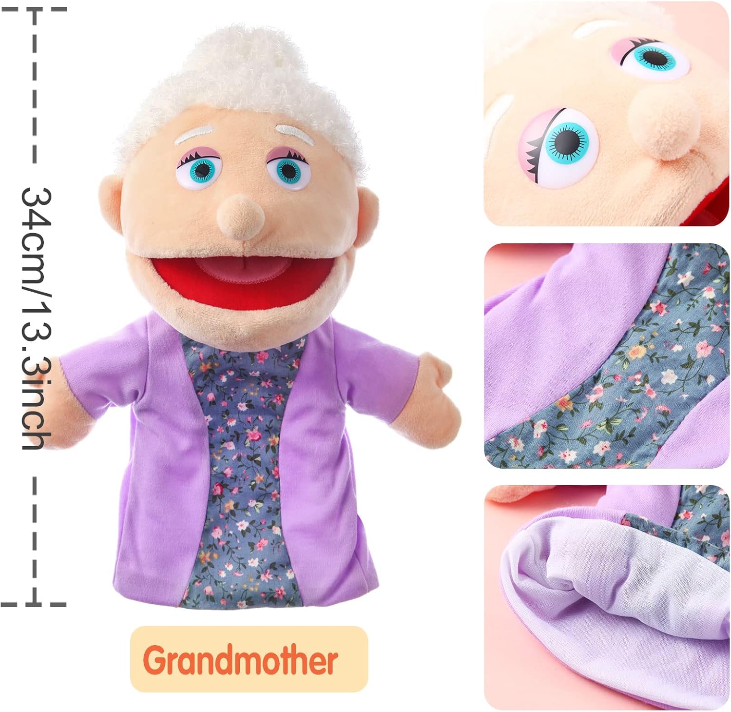 1 marioneta de mano familiar de 12 pulgadas, abuelos, mamá y papá, hermano y hermana, juguetes de marionetas de mano de peluche, marionetas de