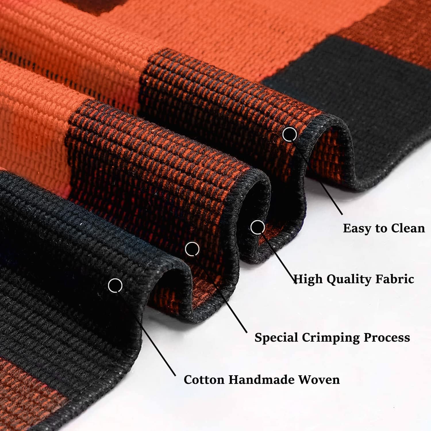 EARTHALL – Tapete de lana cuadriculada lavable de 3 x 5 pies tapete de algodón tejido a mano reversible y plegable con diseño a cuadros para colocar
