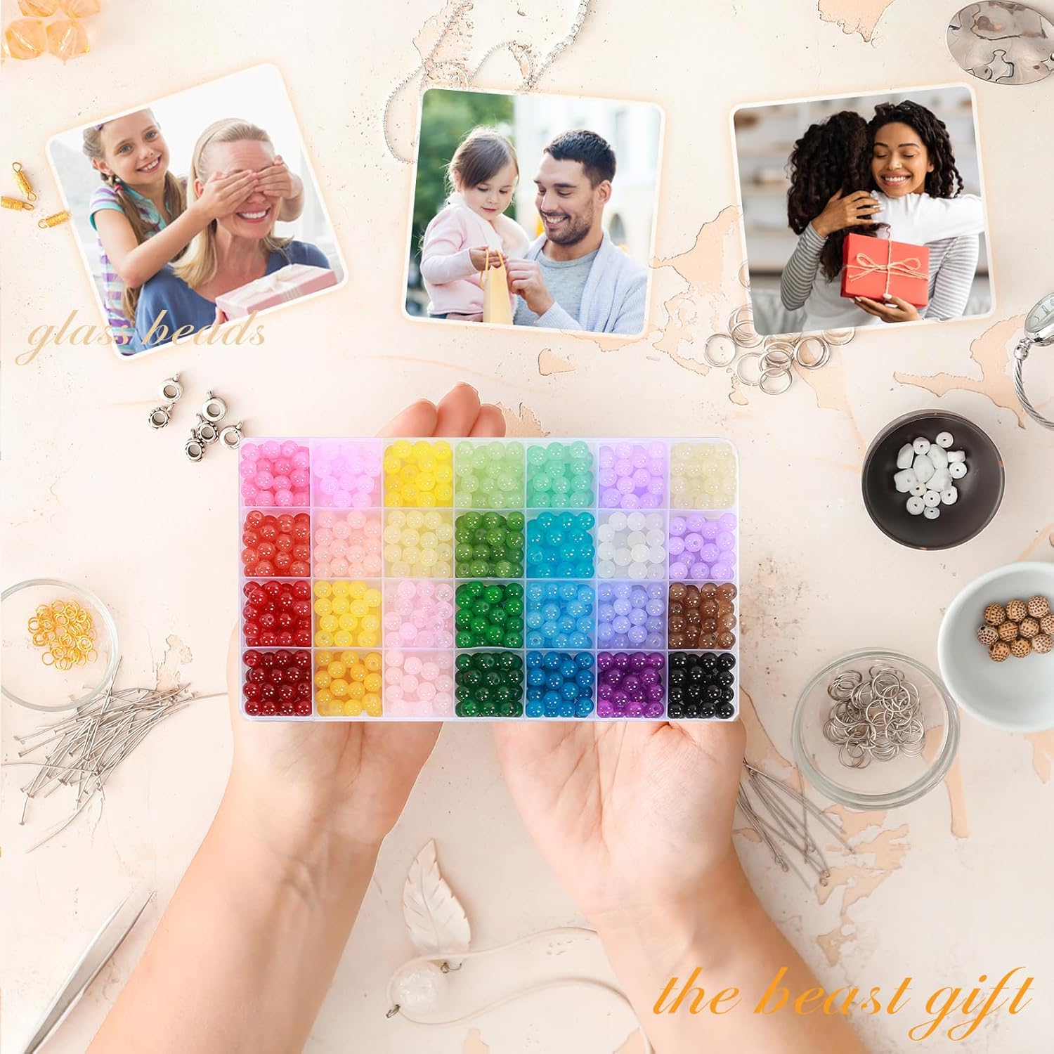 1400 cuentas de vidrio para la fabricación de joyas, 28 colores de cuentas de piedras preciosas de cristal de 0.315 pulgadas (0.315 in), kit de