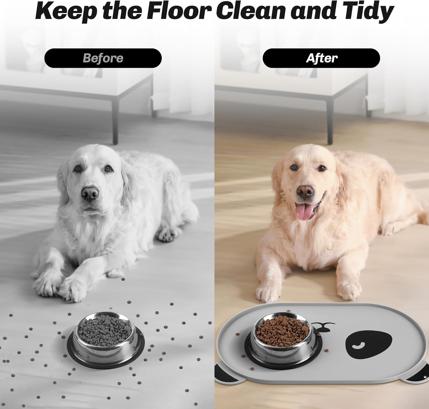 Coomazy Tapete de comida para gatos, tapete de silicona ampliado y grueso para alimentación de mascotas para el suelo, antideslizante, impermeable,