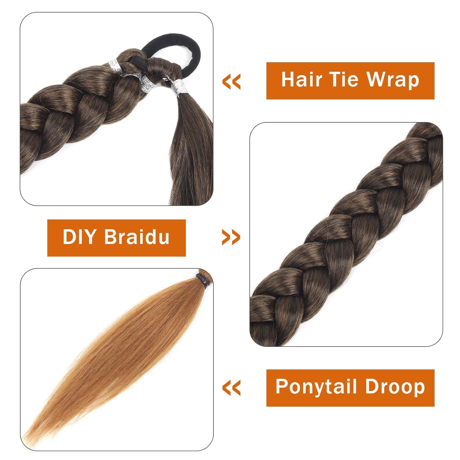 Extensión de cola de caballo, extensión de cola de caballo trenzada, mujeres negras con banda para el cabello, envoltura recta con extensión de cola