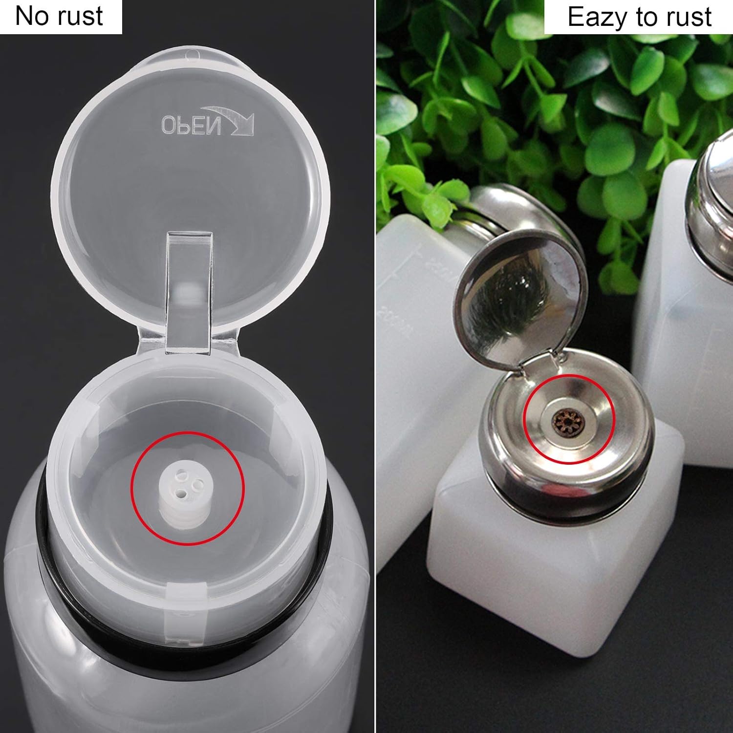 Paquete de 3 dispensadores de bomba de presión con cerradura para alcohol, acetona, esmalte de uñas y removedor de maquillaje, 6.8 fl oz (6.8 onzas)