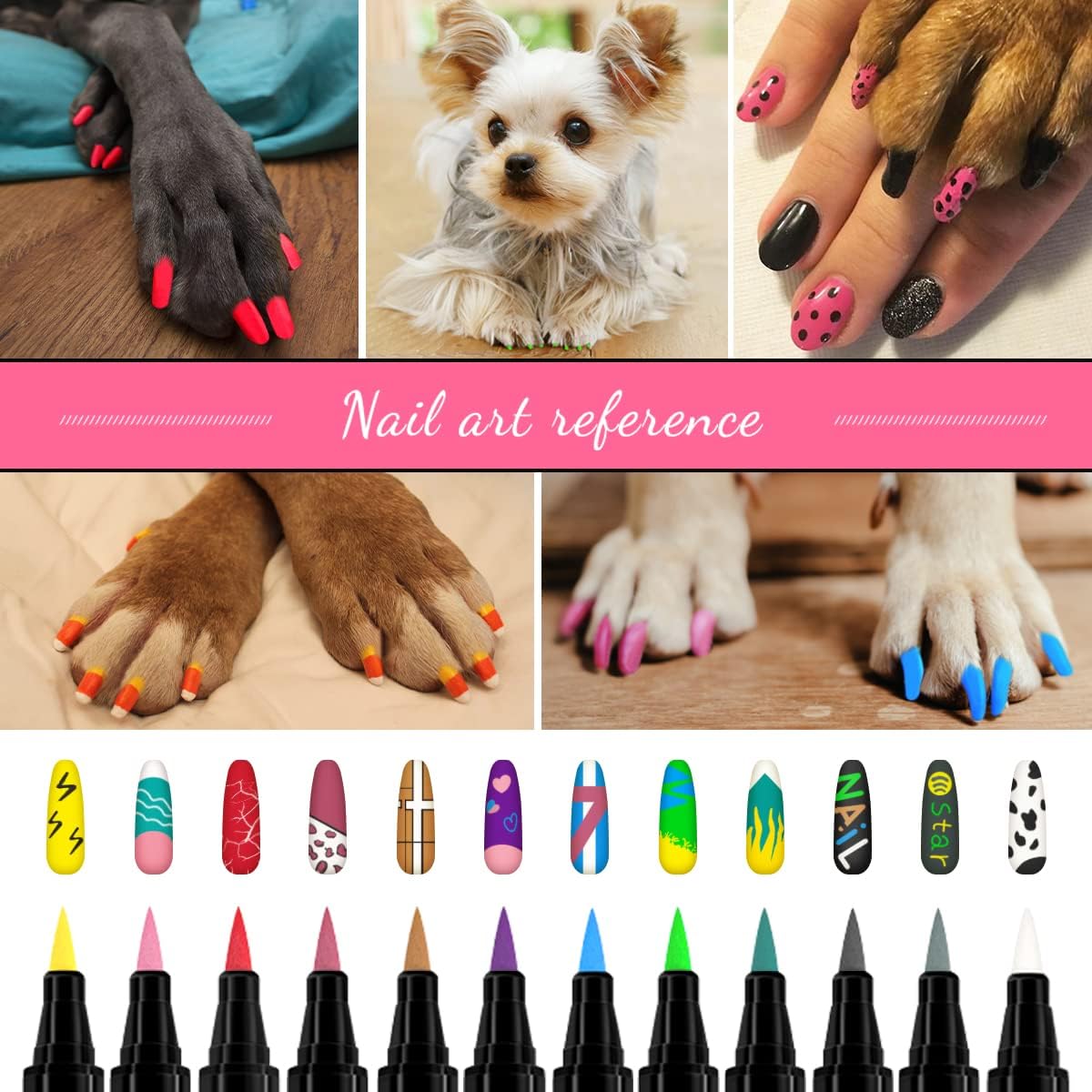 Bolígrafo de esmalte de uñas para perros, secado rápido, juego de 12 colores mate, juego de esmaltes de uñas para mascotas