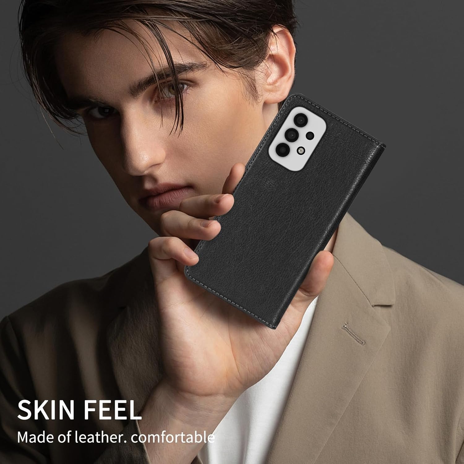 Funda tipo cartera para Samsung Galaxy A32 5G con bloqueo RFID, soporte de ranura para tarjetas, funda protectora de cuero con tapa magnética fuerte