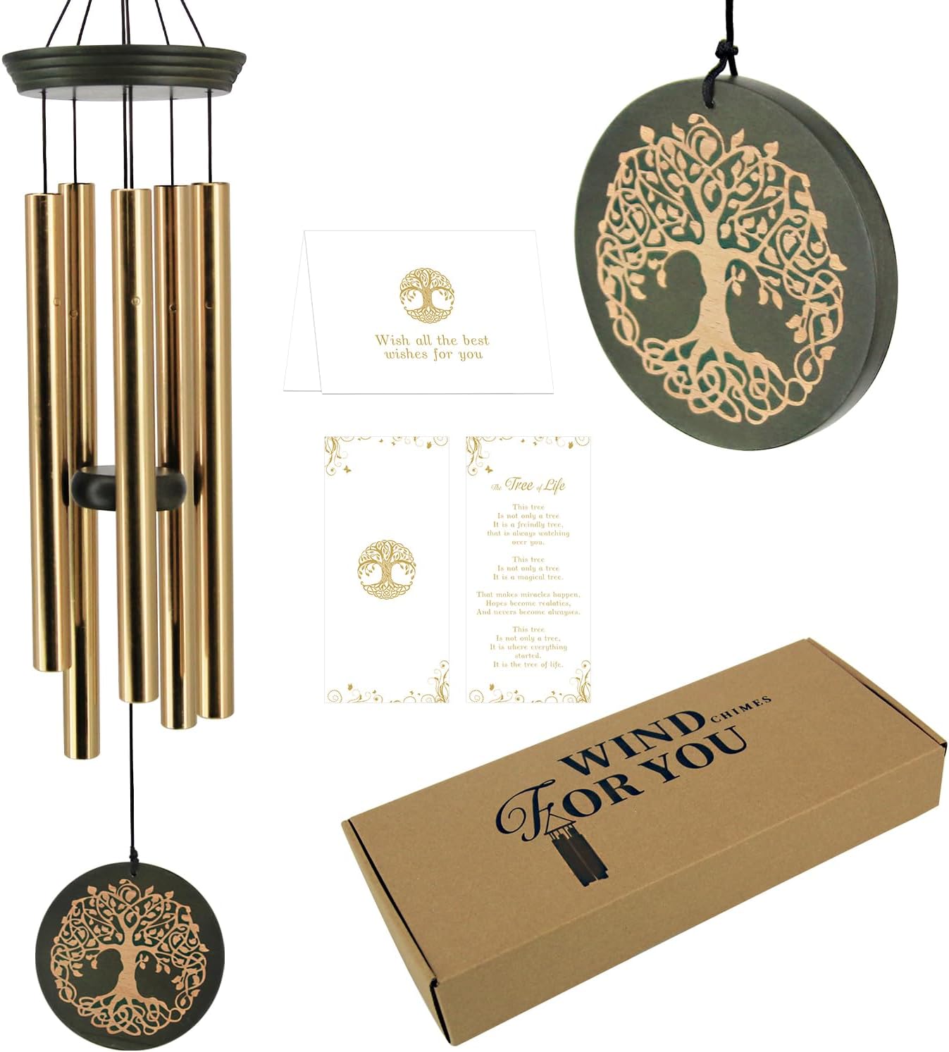 Campanillas de viento para exteriores, campanillas de viento conmemorativas de 30 pulgadas para la pérdida de un ser querido, grabado del árbol de