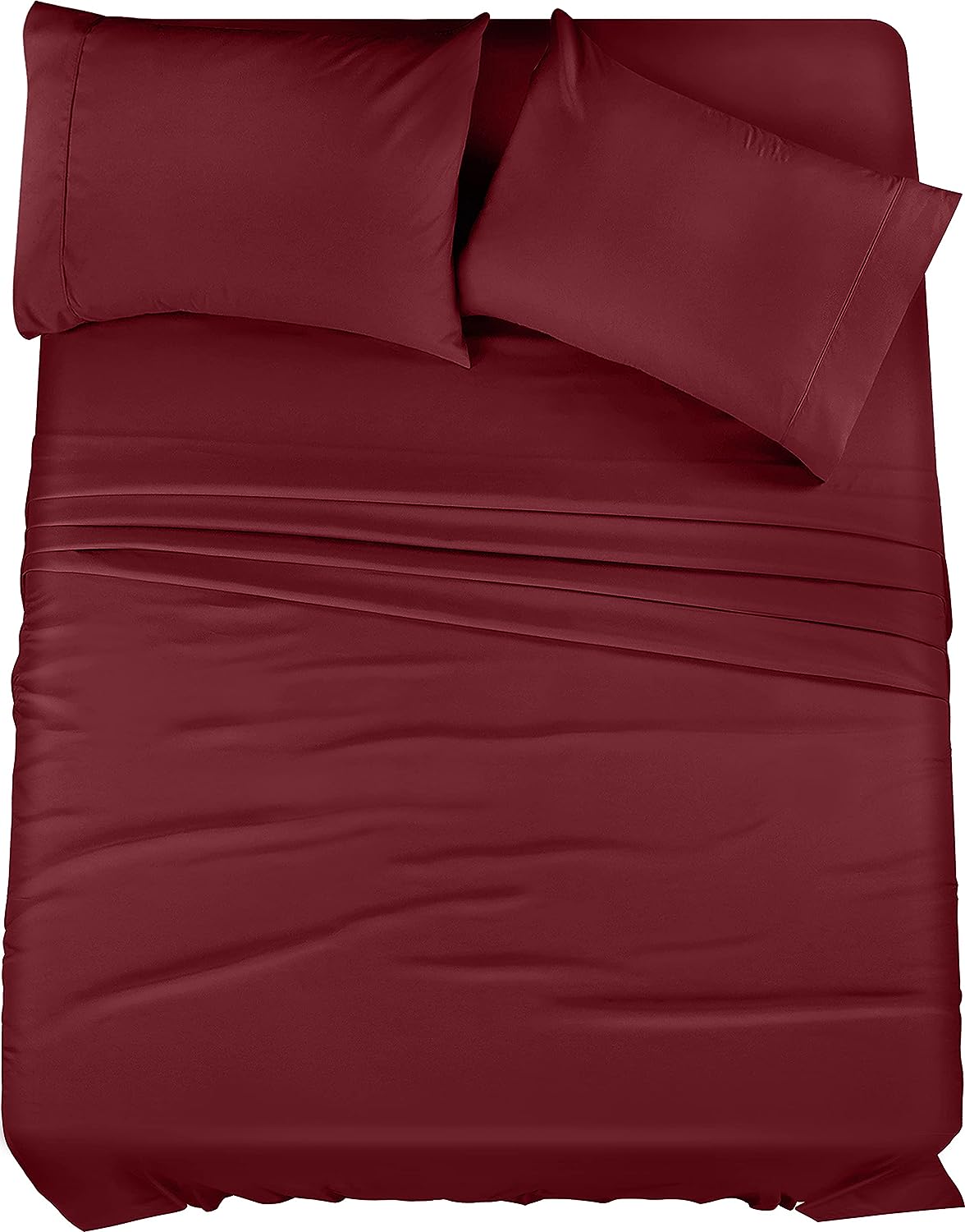 Utopia Bedding Juego de sábanas de 4 piezas, microfibra cepillada, resistente al encogimiento y a la decoloración, fácil cuidado (King, rojo borgoña)