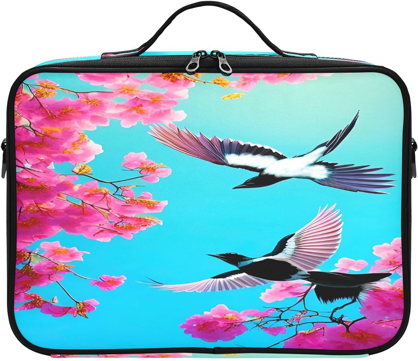 Bolsa de viaje de maquillaje de flores y pájaros rojo azul grande para artículos de aseo personal, bolsa de maquillaje de viaje, bolso para guardar