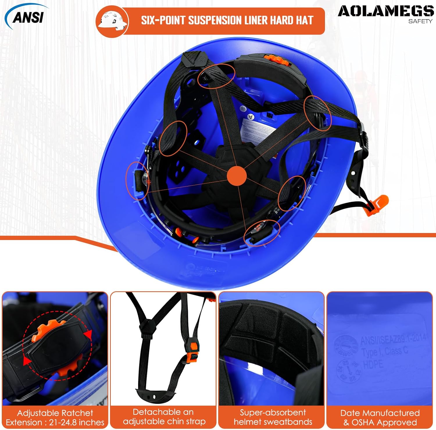 Aolamegs Safe Casco duro de ala completa con patrón de fibra de carbono con visera, casco de seguridad de construcción aprobado por la OSHA para