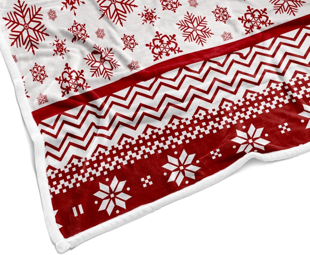 Manta de Navidad roja de forro polar rojo para invierno, súper suave, cálida, acogedora, reversible, mullida, con patrones de copos de nieve, manta