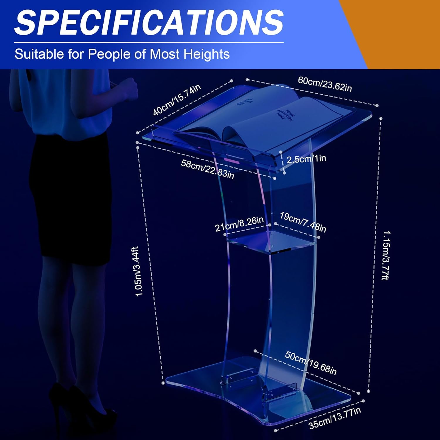 DHBREK Podio acrílico transparente, nuevo soporte de podio acrílico, podio de plexiglás acrílico transparente, atriles y púlpitos modernos para