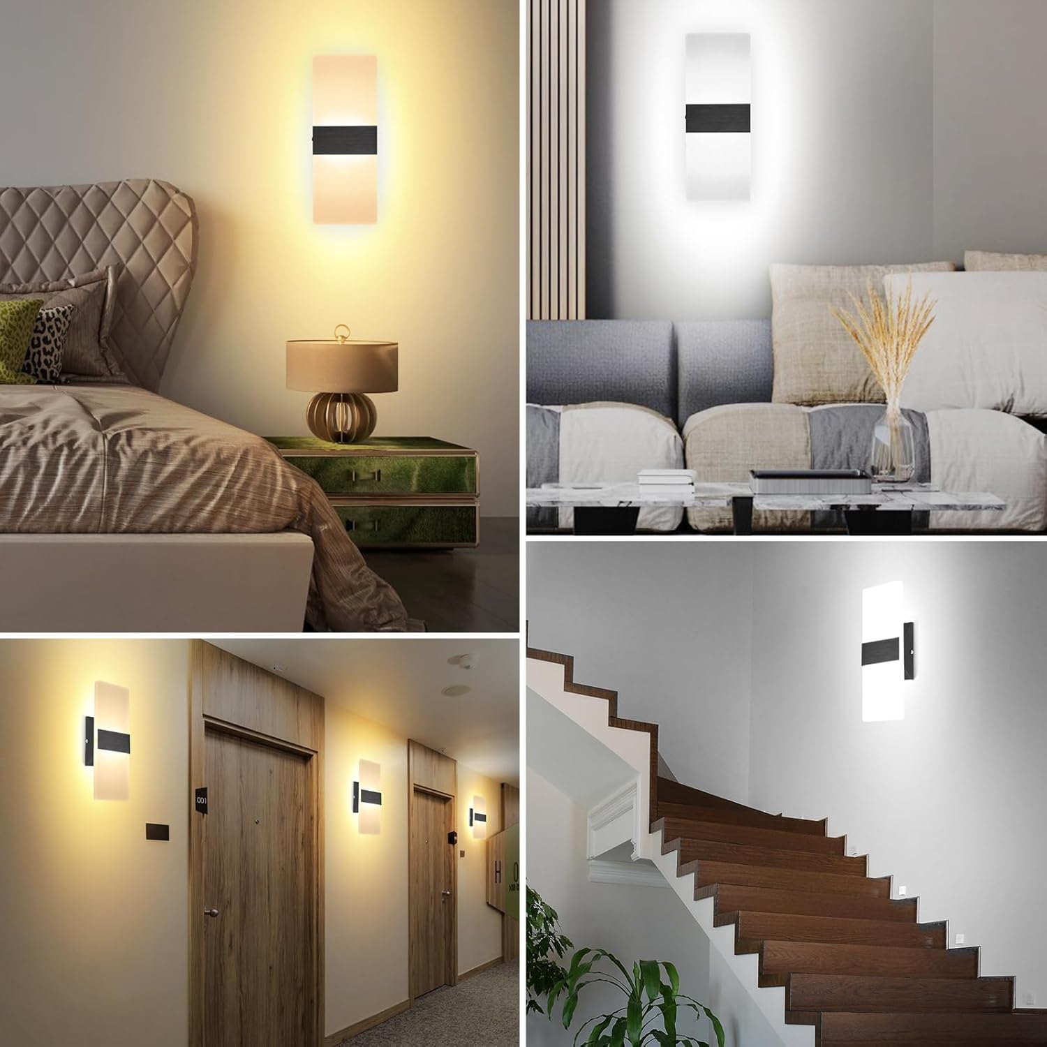 TRLIFE Apliques de pared LED regulables, apliques de pared modernos de 4 colores de temperatura de 12 W, juego de 2 luces de pared regulables para