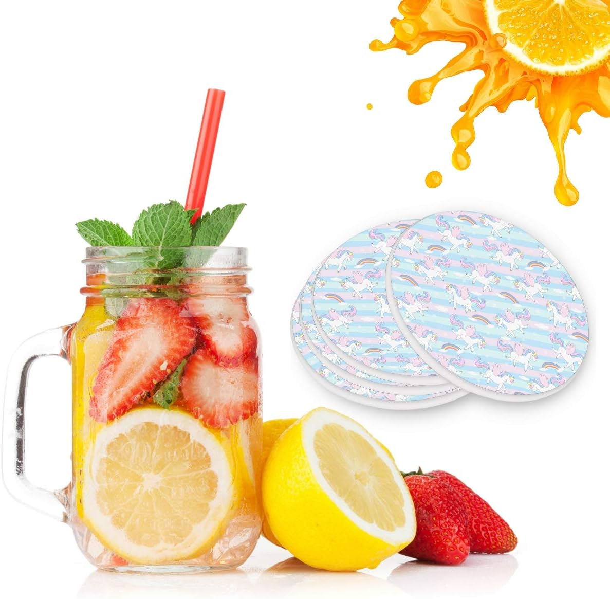 visesunny Bonito posavasos de unicornio dibujado a mano que absorbe la humedad con base de corcho para protección de mesa para evitar daños en los