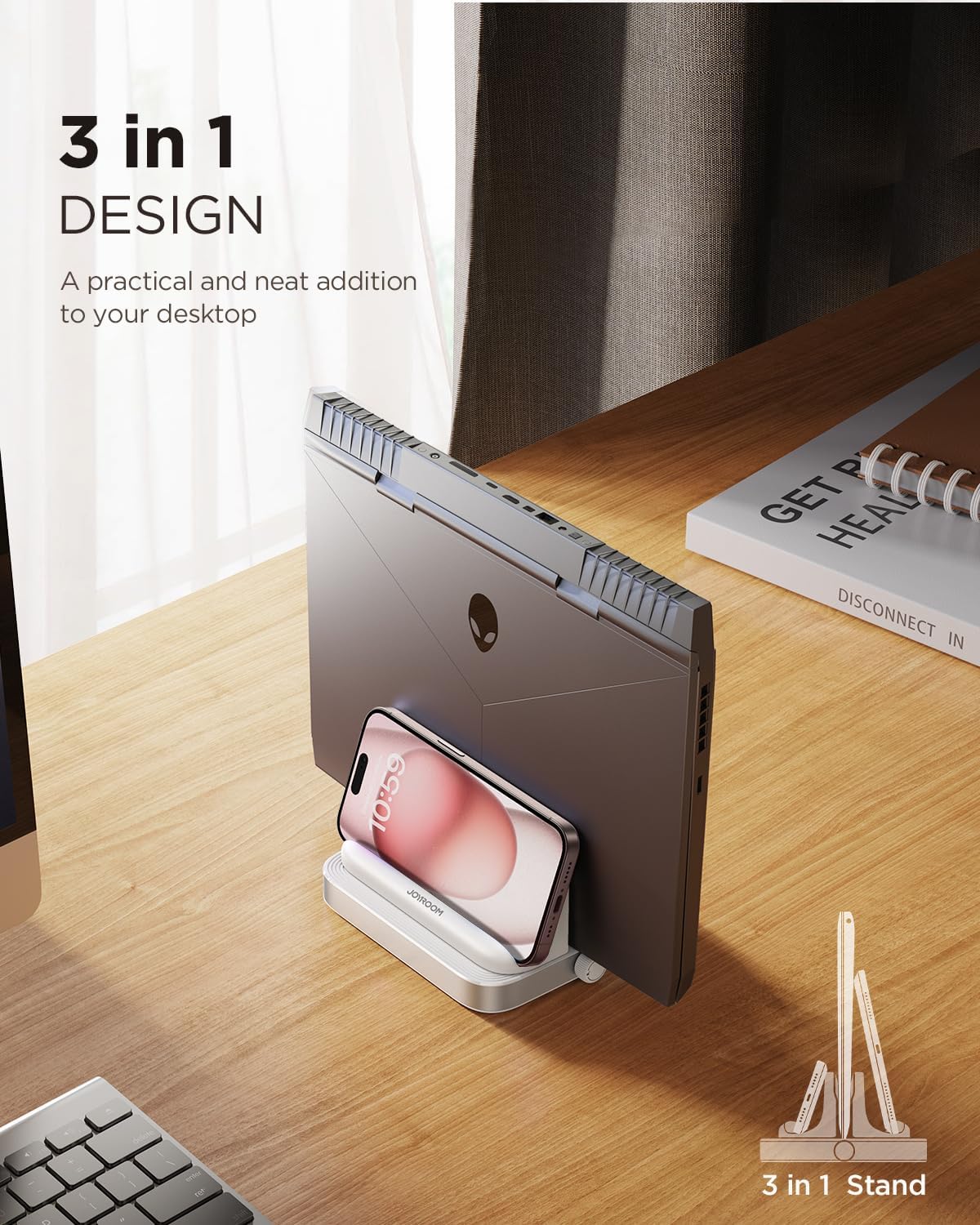 JOYROOM Soporte vertical para laptop, fácil de usar y ahorra espacio Soporte de aluminio para laptop con perillas ajustables para