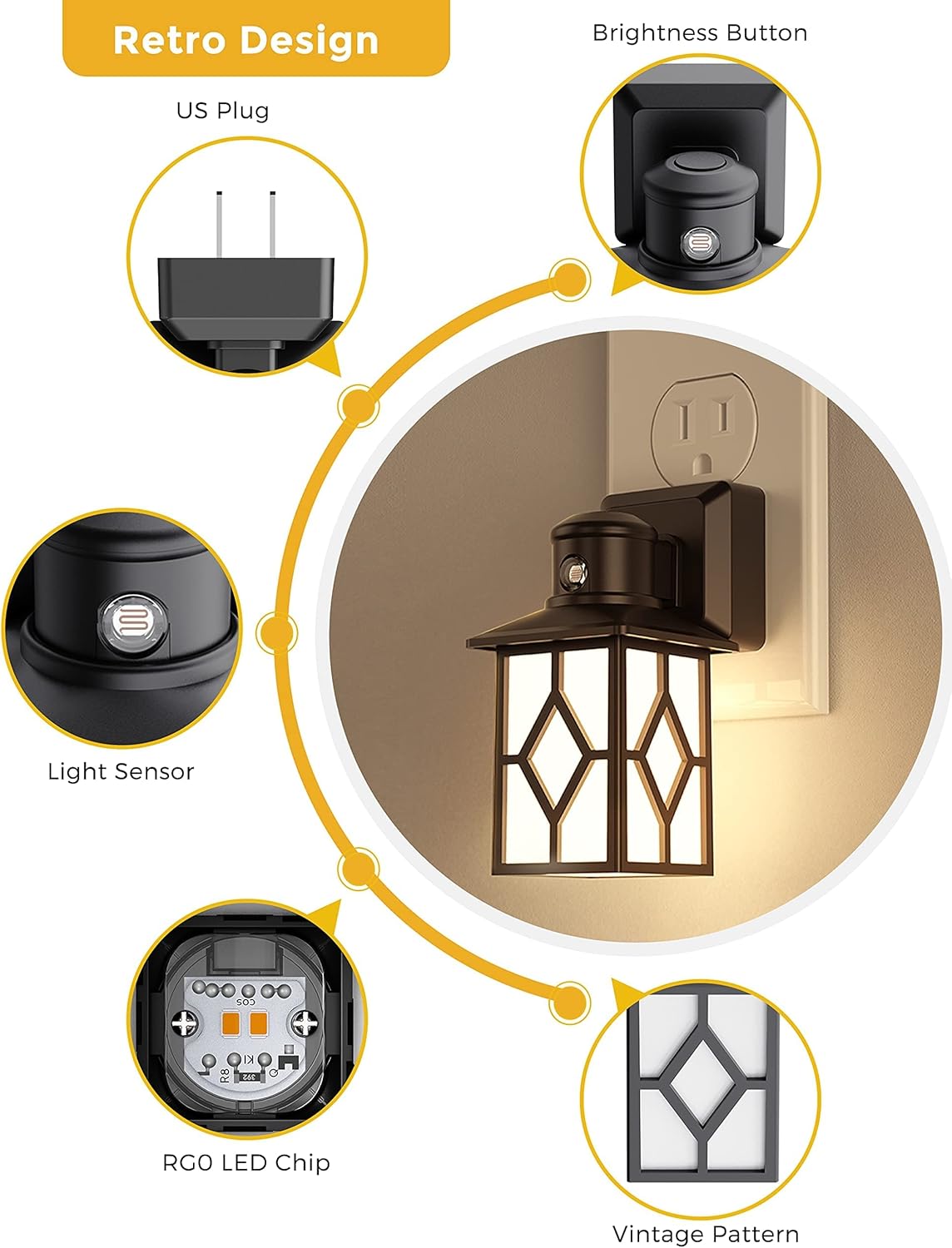 LOHAS – Luz nocturna LED enchufable con sensor de anochecer a amanecer, paquete de 2 luces diurnas de 5000 K, 5 lm a 80 lúmenes, luz nocturna