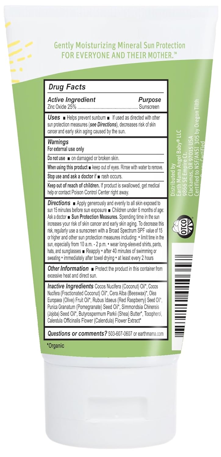 Loción protectora solar mineral Uber-Sensitive SPF 40 para niños de Earth Mama