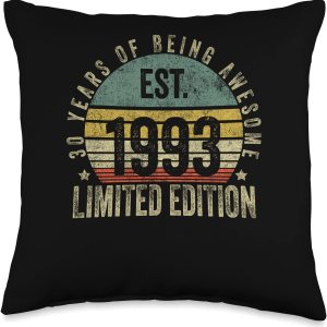 Vintage 30 Year Old Est 1993 Limited Edition 30th Birthday Throw Pillow, 16×16, Multicolor Vintage 30 Year Old Est 1993 Limited Edition 30th Birthday Throw Pillow, 16×16, Multicolor