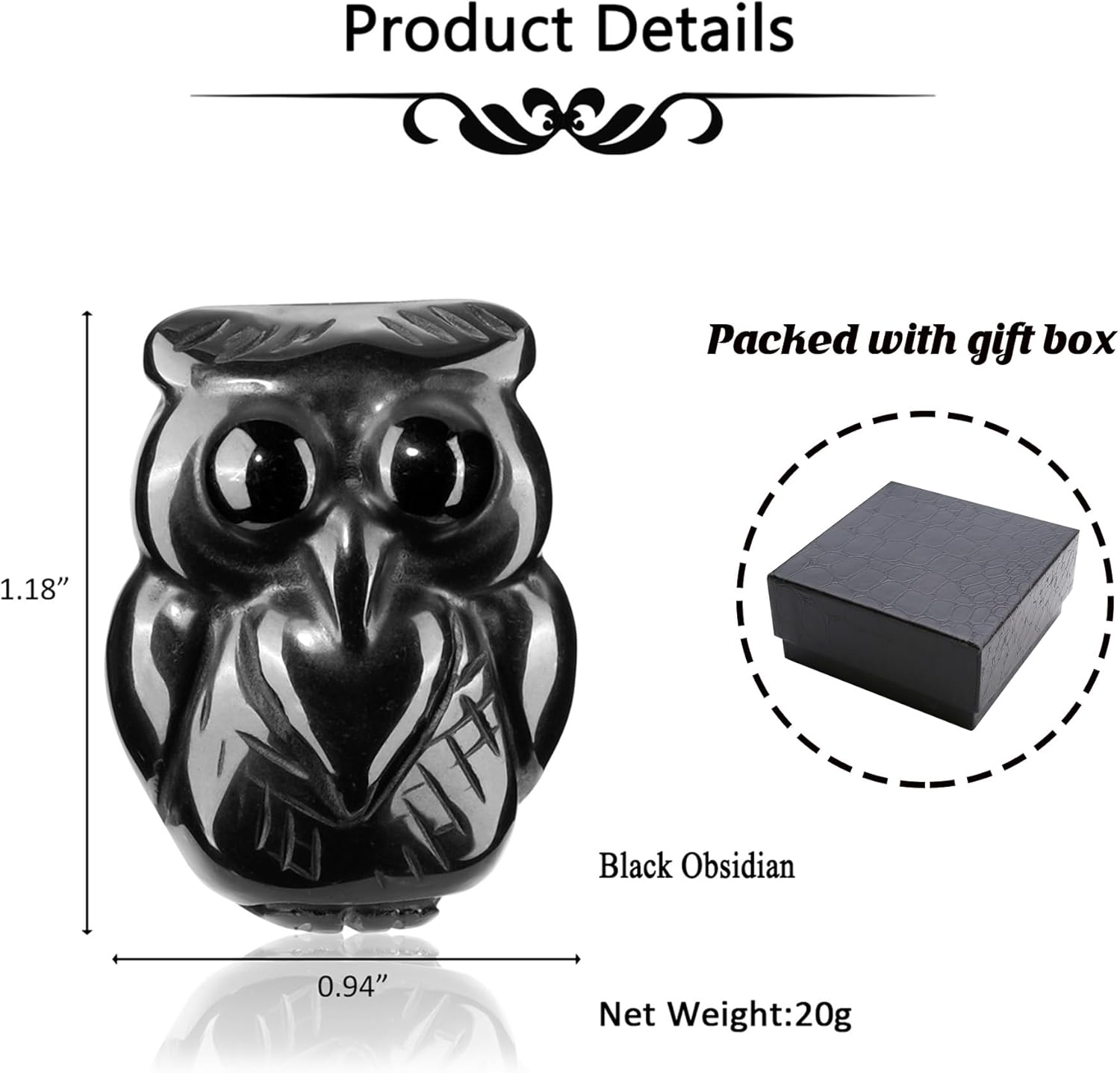CrystalTears Figura de cristal de obsidiana negra, adorno tallado natural, piedra preciosa de cristal curativo, estatua de animal para decoración