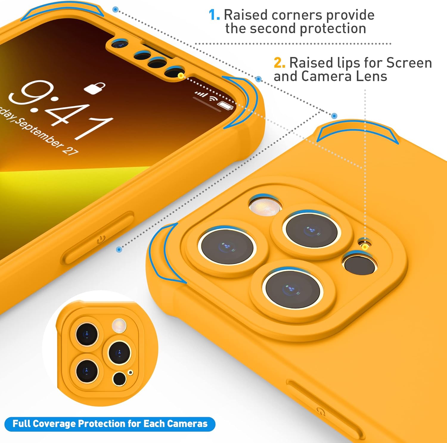 ORETECH Funda para iPhone 13 Pro Max, con 2 protectores de pantalla prueba de caídas de grado militar de 10 pies protección de cámara 360 a prueba