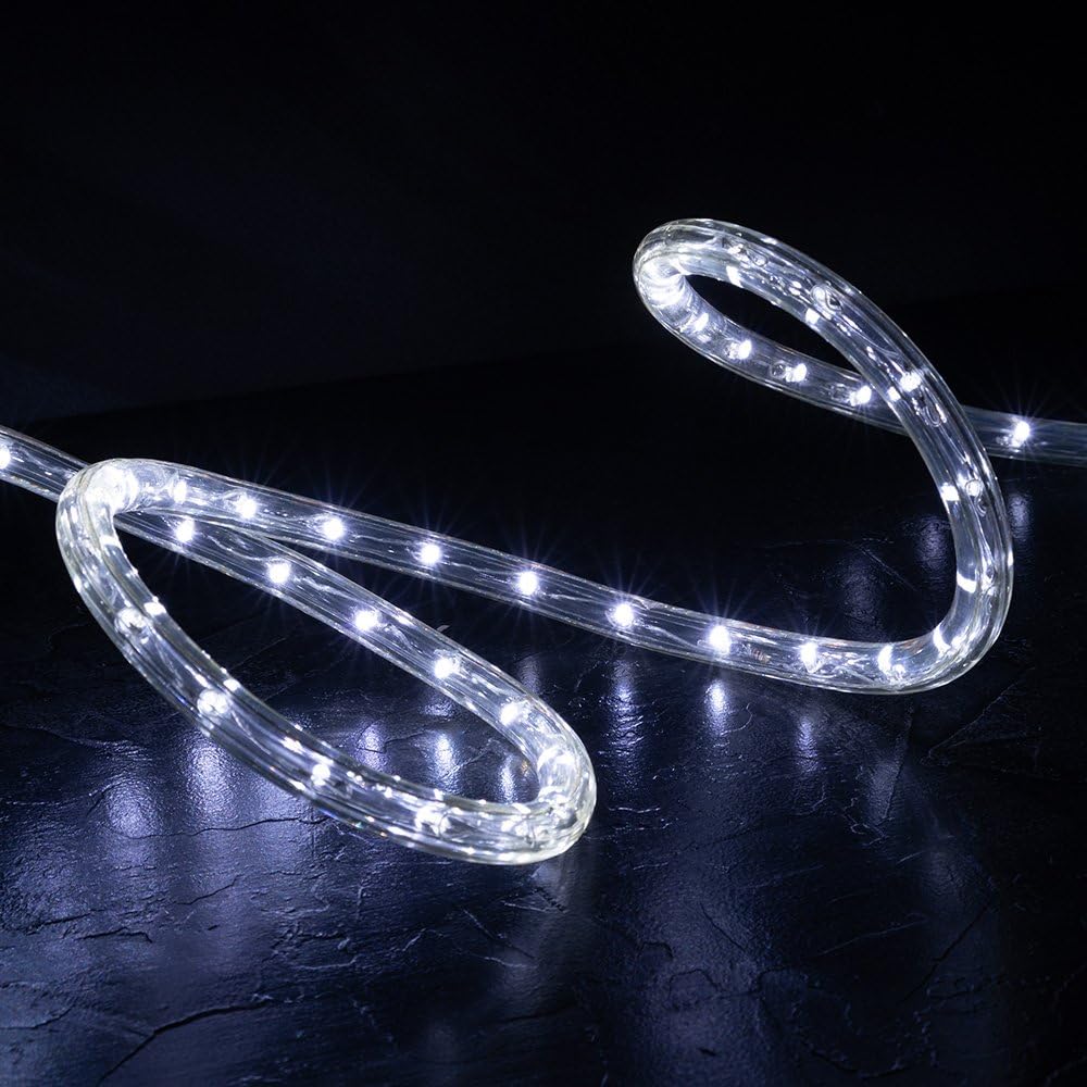 West Ivory Cuerda de luz LED blanca fría de 60 pies con 648 luces LED de 12 pulgada de grosor, controlador conectable al aire libre, permanente,