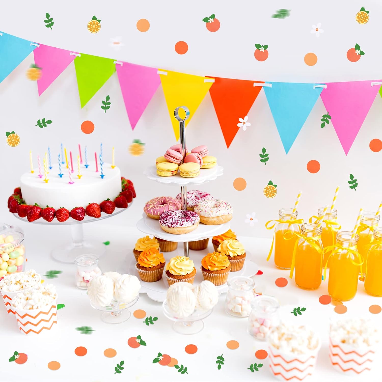Capoda 300 piezas de confeti Little Cutie Baby Shower, confeti cítrico, blanco, verde, naranja, confeti de eucalipto mandarina, confeti disperso