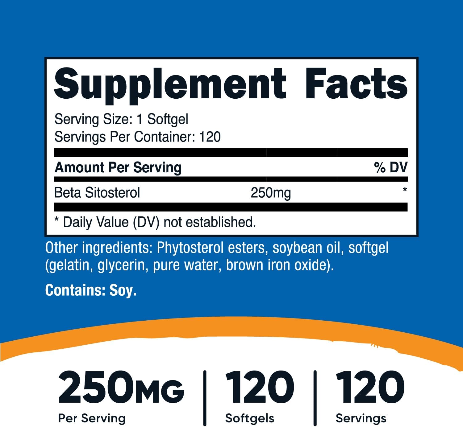 Nutricost Beta Sitosterol 120 cápsulas blandas, 250 mg – Suplemento sin OMG, sin gluten