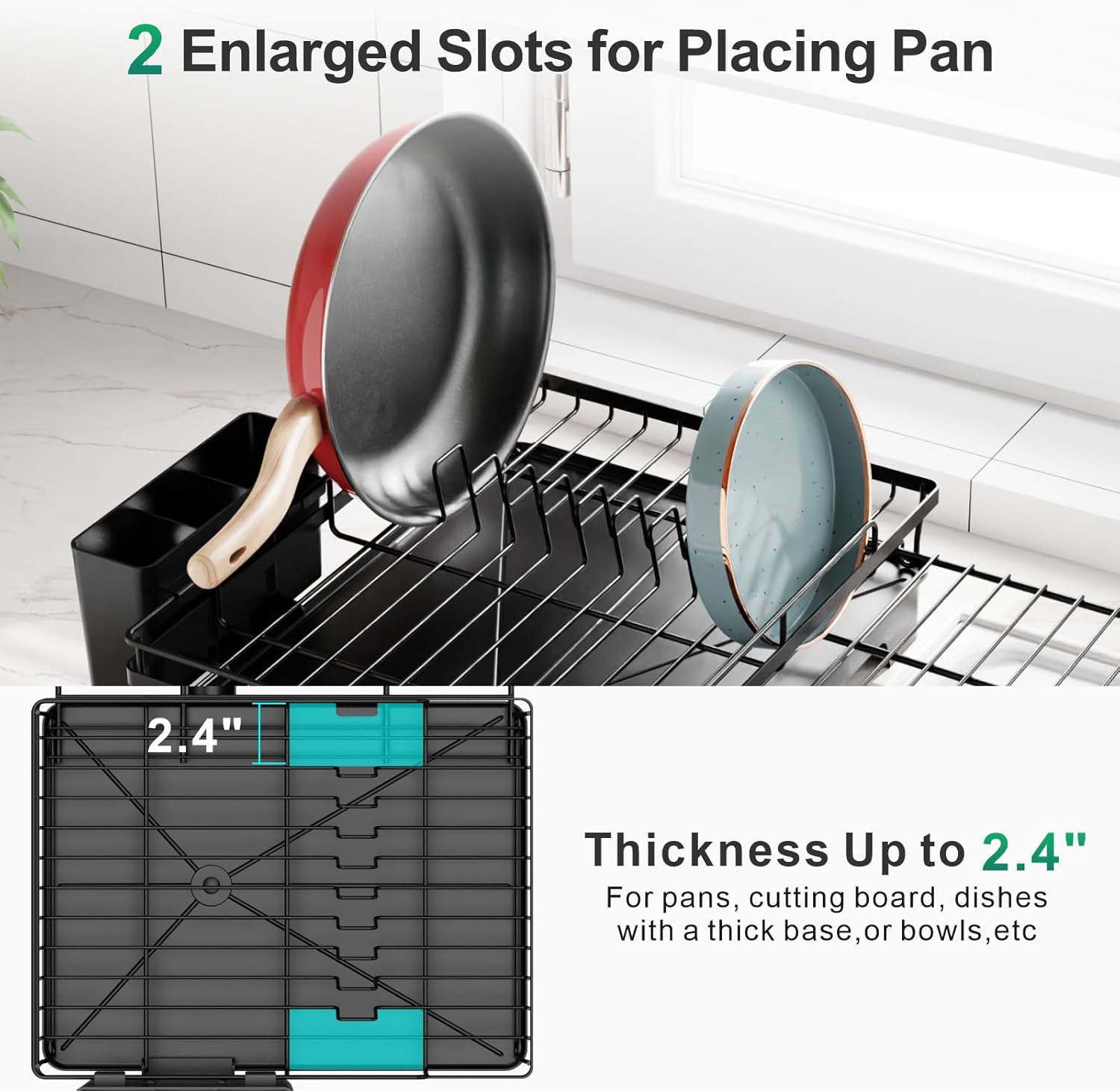 GSlife Escurridor de platos con escurridor  Escurridor de platos expandible 2 en 1 para encimera y fregadero de cocina, escurridor de platos de