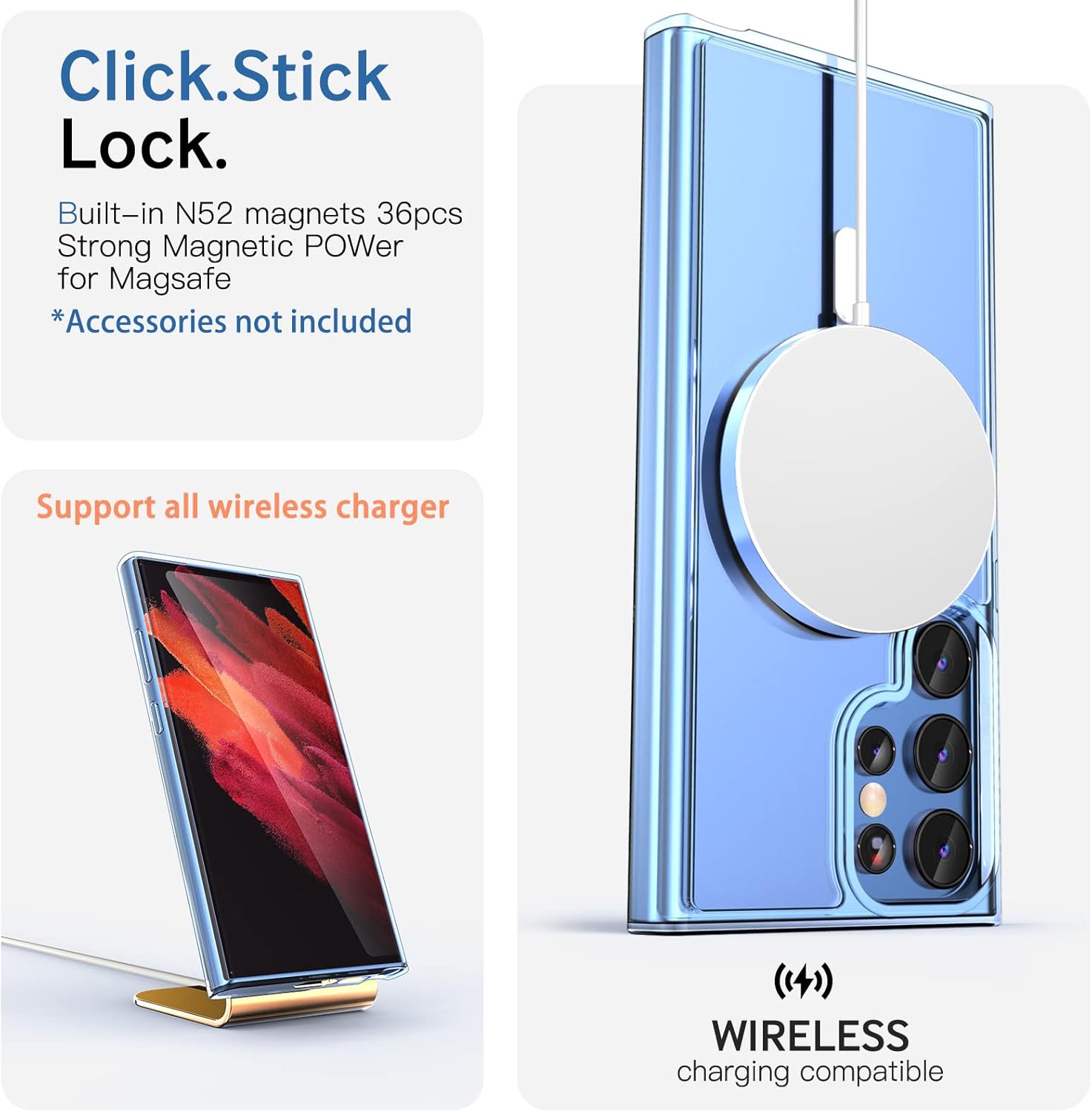 Funda magnética transparente para Samsung Galaxy S23 Ultra, imanes fuertes compatibles con accesorios Magsafe y Chager inalámbrico, funda