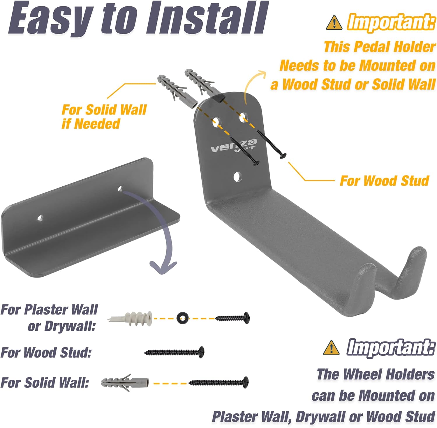 Venzo Soporte para colgar en la pared con pedal de almacenamiento para bicicleta en interiores, ideal para garaje y cobertizo