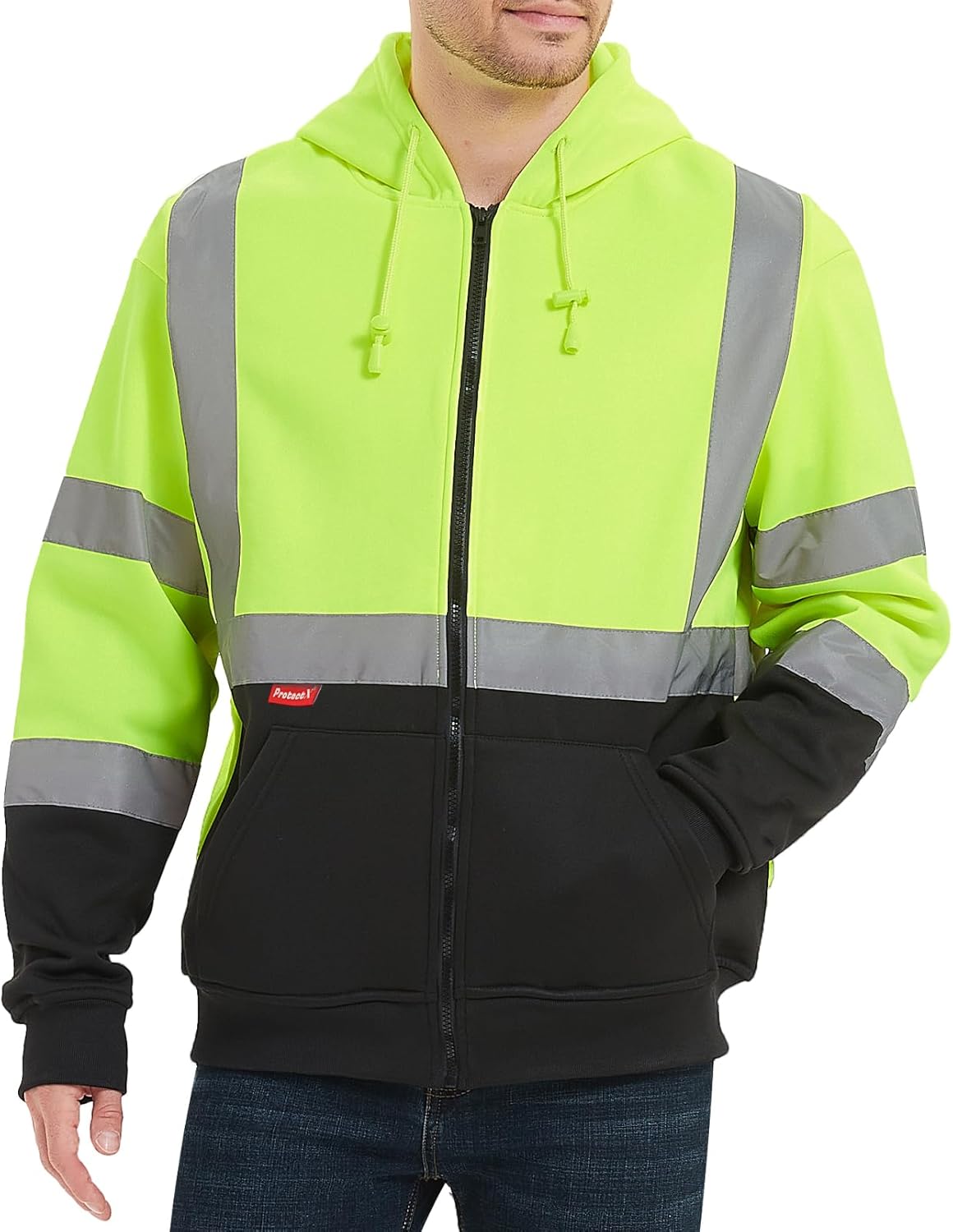 ProtectX Sudadera de seguridad de alta visibilidad clase 3 para hombre, sudadera reflectante con bolsillo grande para construcción y trabajo