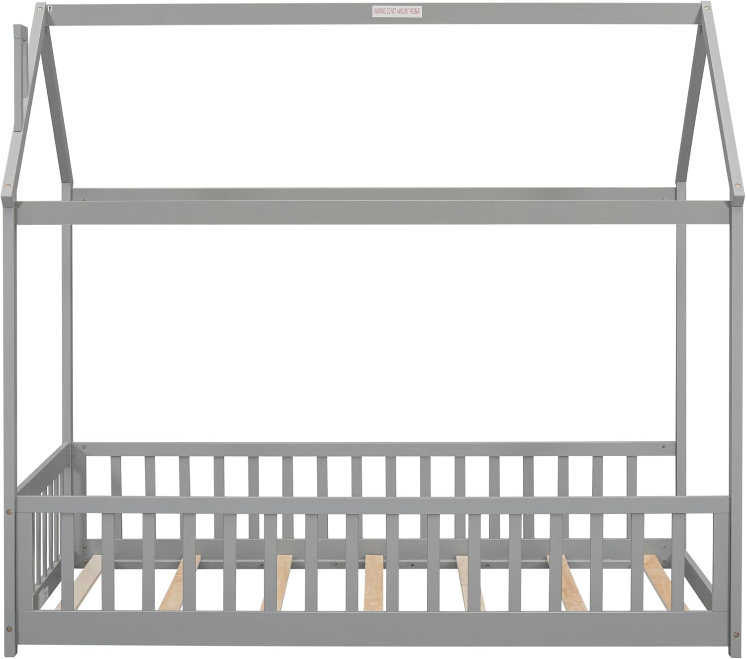 CITYLIGHT Base de cama de suelo de tamaño individual para niños, cama Montessori de madera con rieles y listones en forma de valla, cama individual