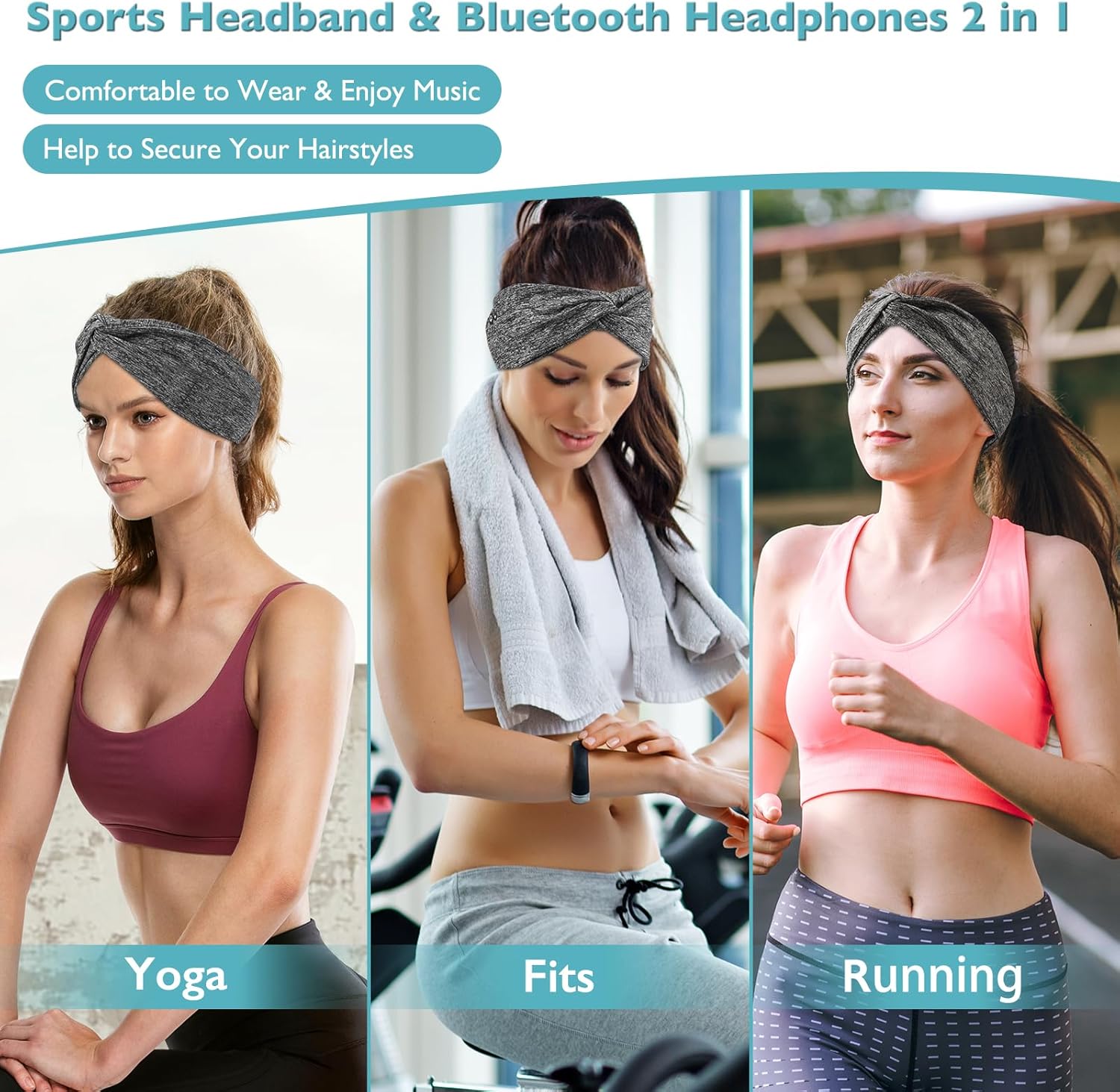 Headband Headphones 2023 Version Bluetooth Headband for Women Knotted Headband with Ultra-Thin HD Speakers & Mic, Perfect for Yoga Running Workout