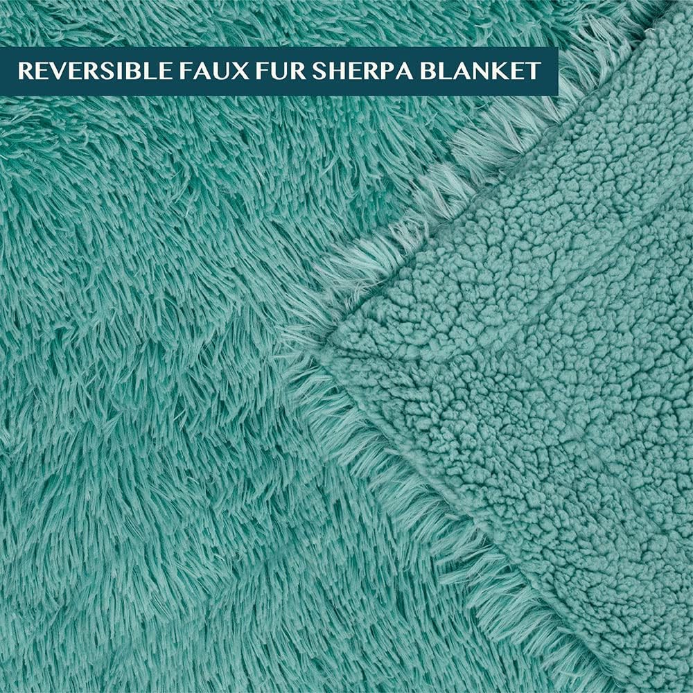 PAVILIA Manta suave y esponjosa de piel sintética, color verde azulado, manta de sherpa cálida y peluda para cama, sofá, manta decorativa de felpa