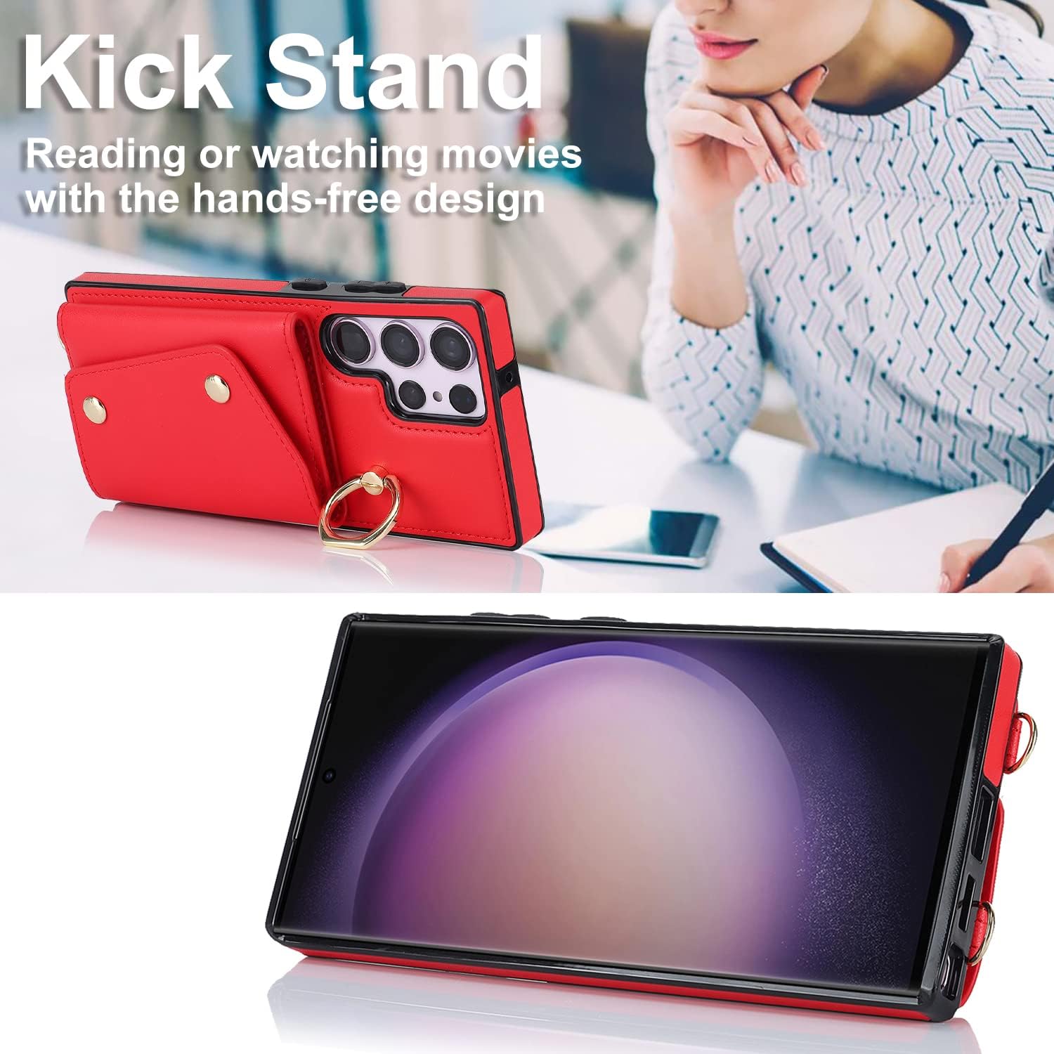 Asuwish Funda para teléfono Samsung Galaxy S23 Ultra 5G Funda tipo cartera con protector de pantalla y soporte para anillo para tarjeta de crédito,