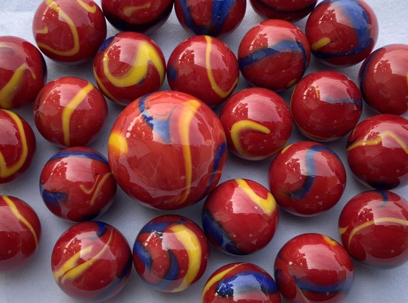 25 canicas de vidrio guacamayo escarlata rojoazulamarillo Superman estilo clásico paquete de juego (24 jugadores, 1 tirador) decoraciónrelleno de