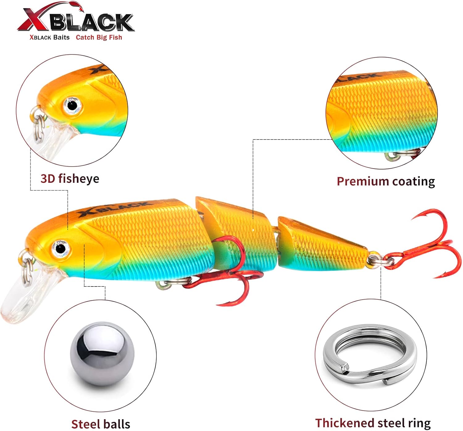 XBLACK Fishing Lures Set Minnow Crankbaits Pencil Jointed Popper VIB Lures Fishing Lures Kit 5PCS for Bass Trout in Saltwater and Freshwater, XBLACK