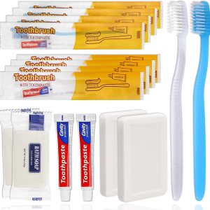 Paquete de 30 cepillos de dientes desechables con pasta de dientes y jabón envueltos individualmente, 2 colores, barra de jabón de 0.5 onzas, tamaño Paquete de 30 cepillos de dientes desechables con pasta de dientes y jabón envueltos individualmente, 2 colores, barra de jabón de 0.5 onzas, tamaño