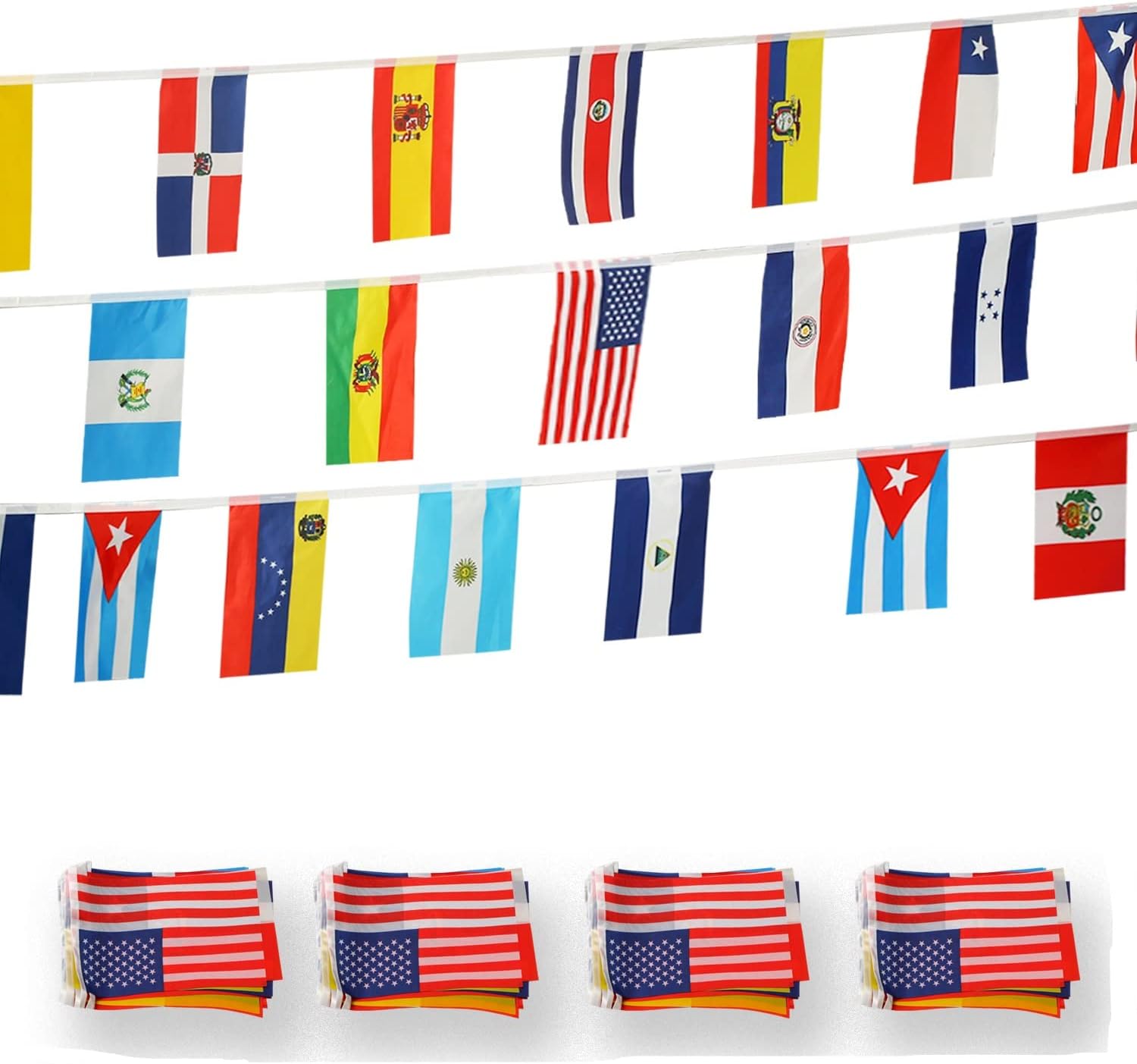 Juego de 4 banderas de cadena de 21 países de América Latina  Surtido de banderas latinas patrimonio del mes hispano para decoración escolar de aula