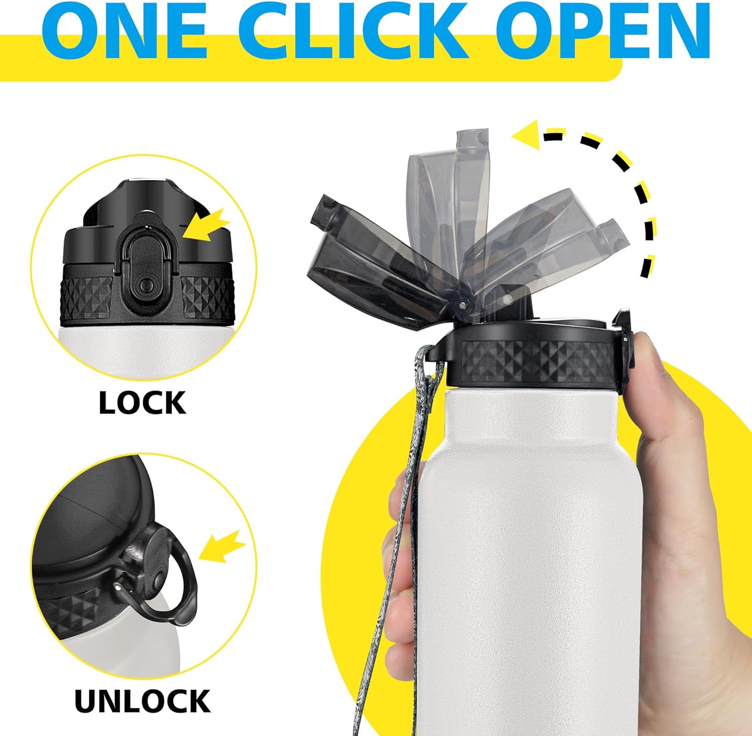 Han’s Bottle Botella de agua deportiva de 24 onzas, tapa con pajilla, a prueba de fugas, acero inoxidable aislado al vacío, doble pared, taza